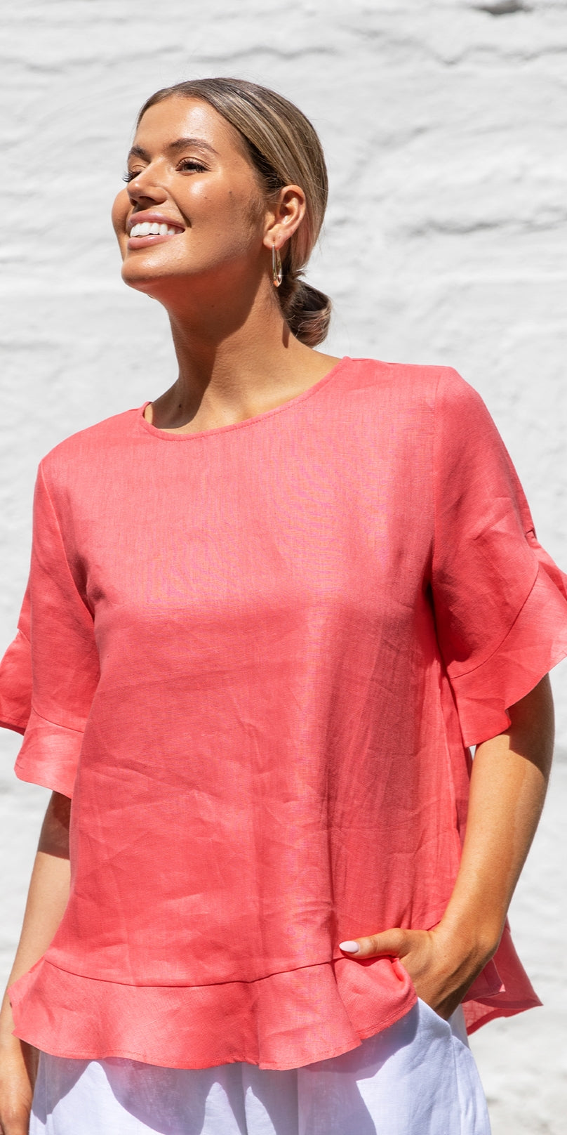 Adorne - Sara Linen Top (Coral)