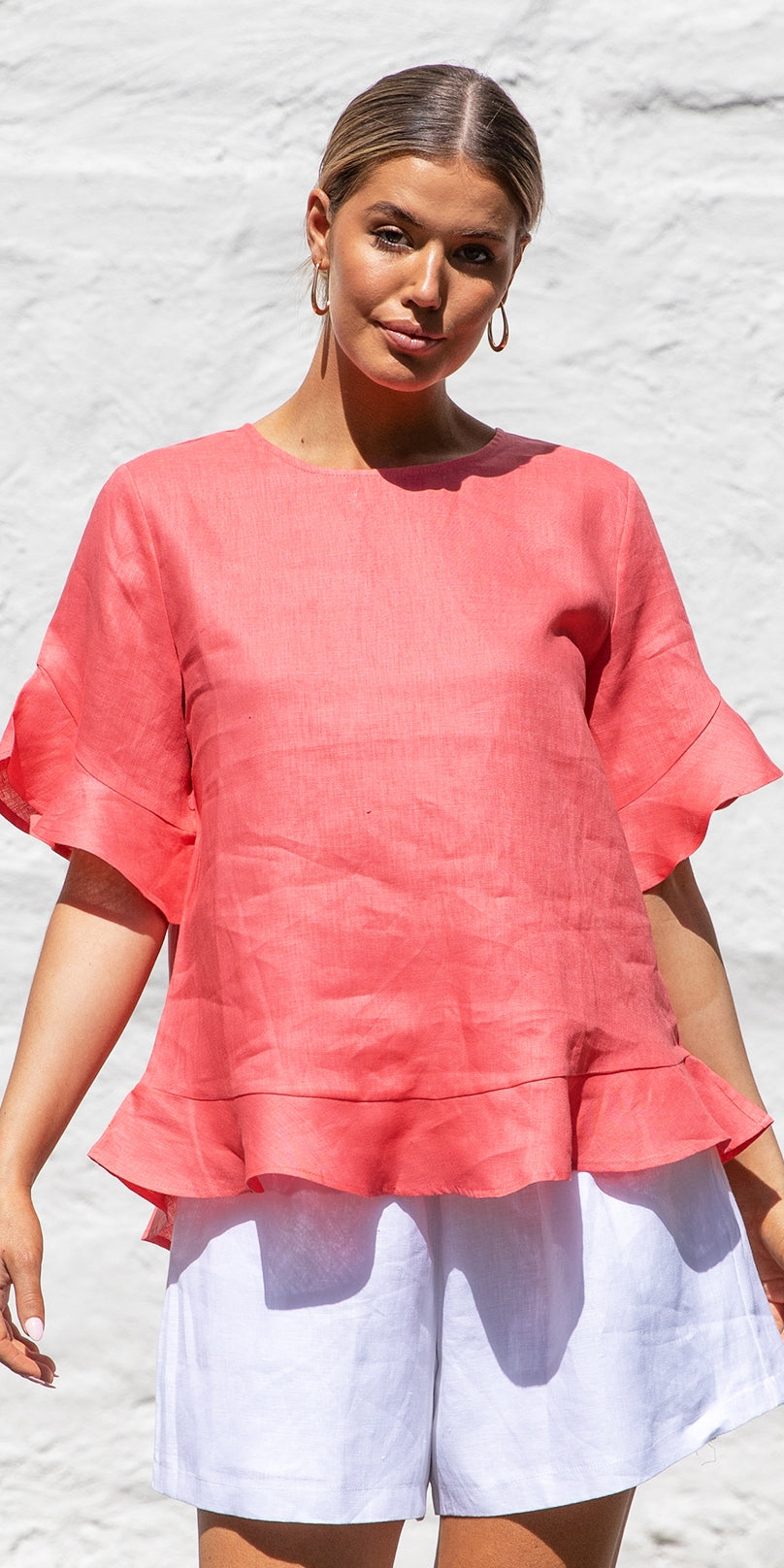 Adorne - Sara Linen Top (Coral)