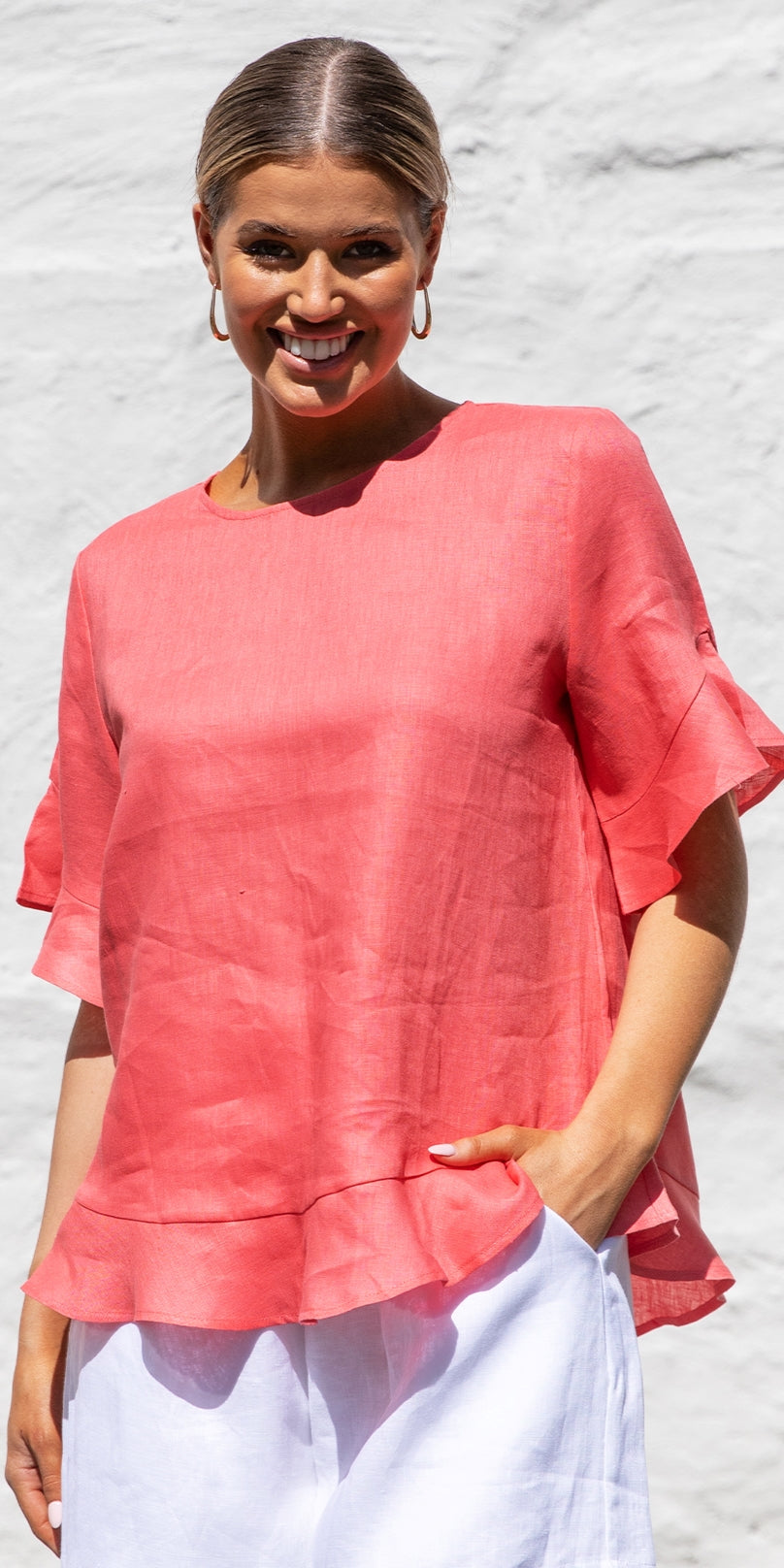 Adorne - Sara Linen Top (Coral)