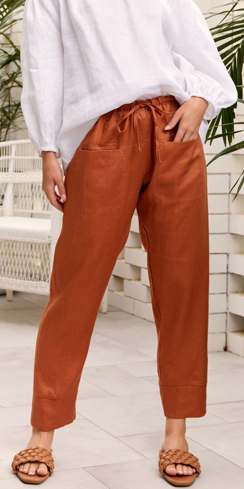 Adorne - Bridie Linen Pant - Spice