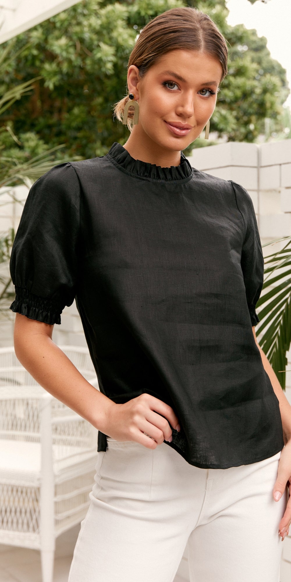 Adorne - Olivia Short Sleeve Linen Top (Black)