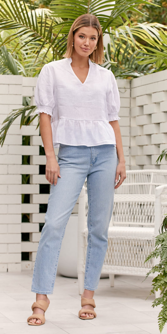 Adorne - White Jacques Tiered Linen Top