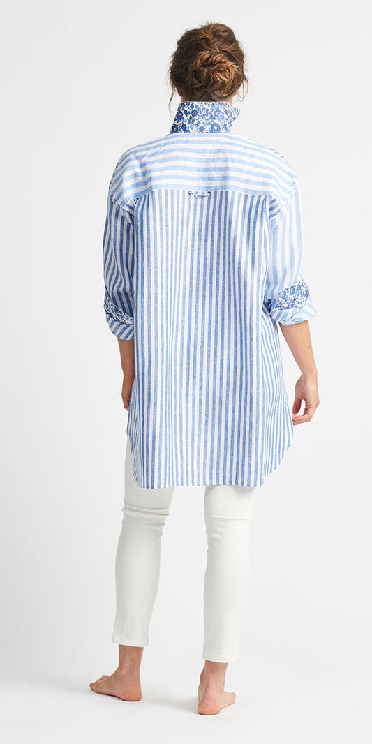 SHIRTY - The Boyfriend Linen Shirt - Blue Floral Combo