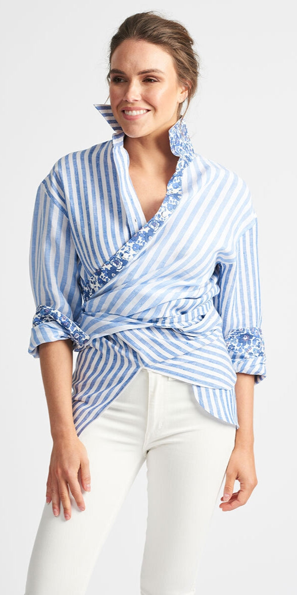 SHIRTY - The Boyfriend Linen Shirt - Blue Floral Combo