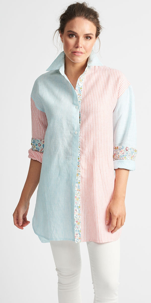 SHIRTY - The Boyfriend Oversized Linen Shirt - Coral Floral Combo